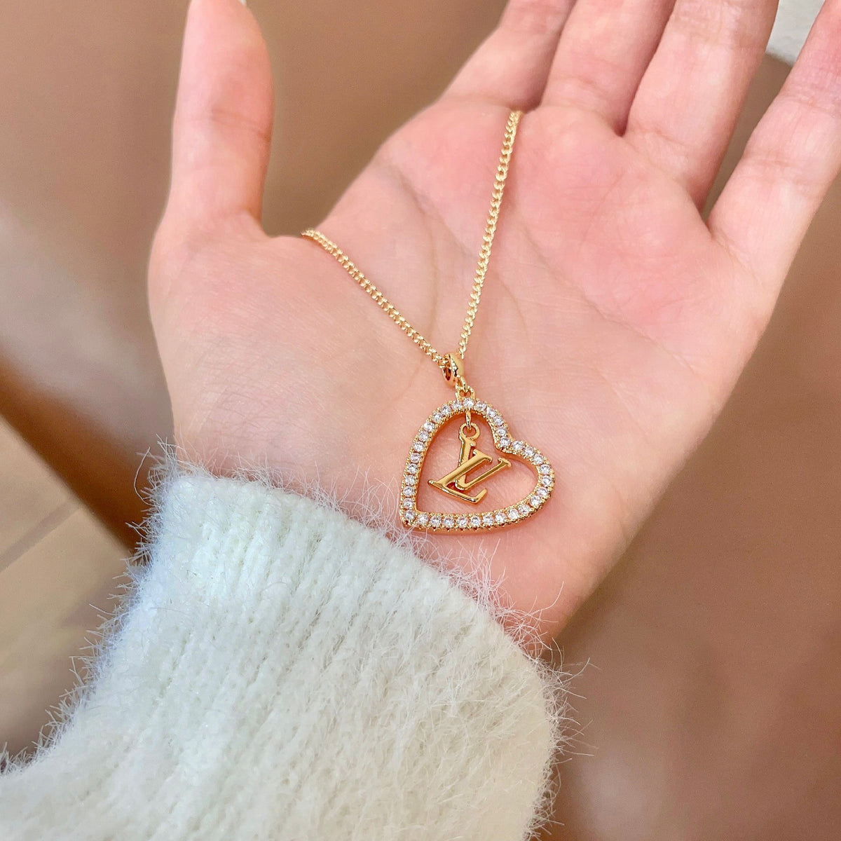 Geometric Emblem Pendant Necklace in Gold-Tone – Design 071 side detail