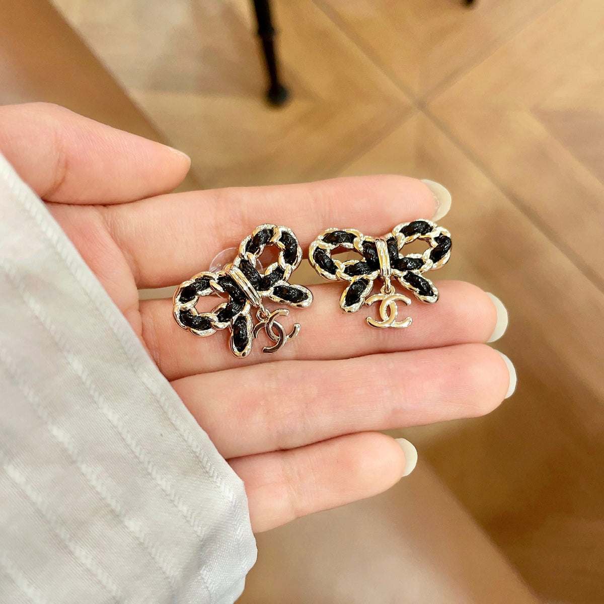 Signature Emblem Stud Earrings in Polished Metal-Tone – Design 119 side detail