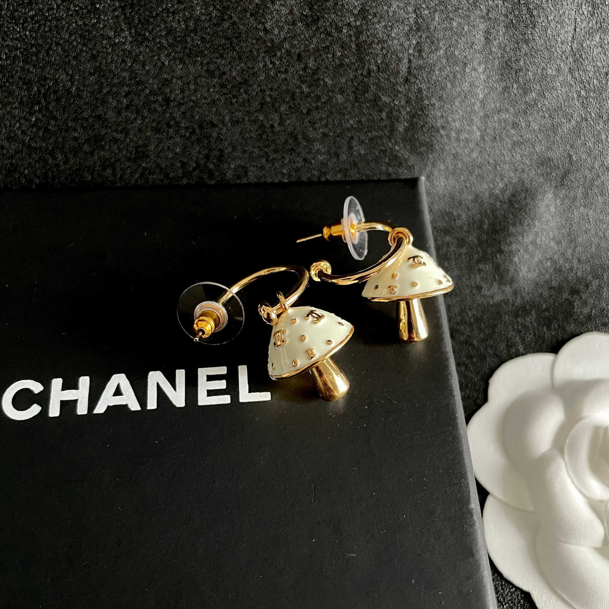 Signature Emblem Stud Earrings in Polished Metal-Tone – Design 117 detail view