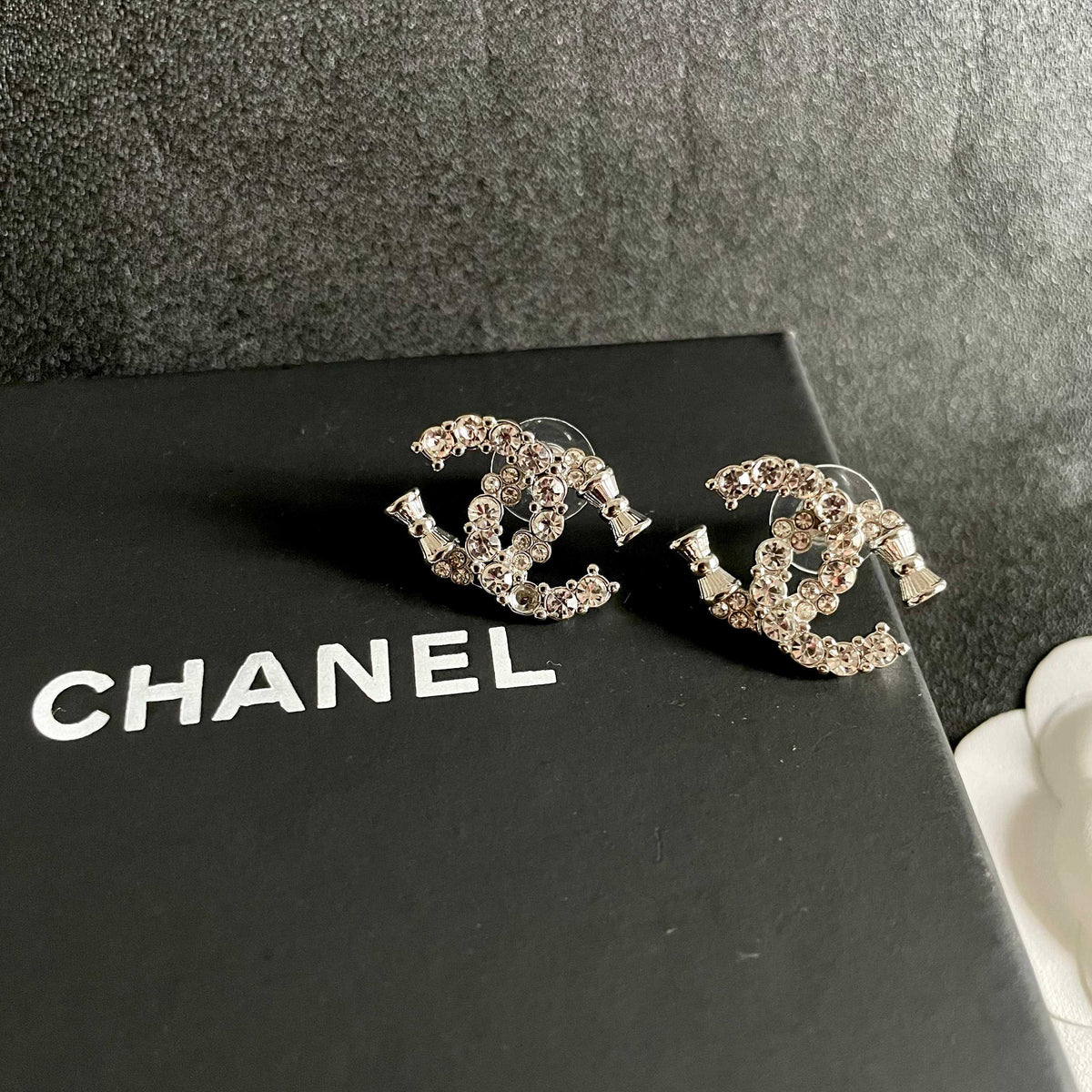 Signature Emblem Stud Earrings in Polished Metal-Tone – Design 115 detail view