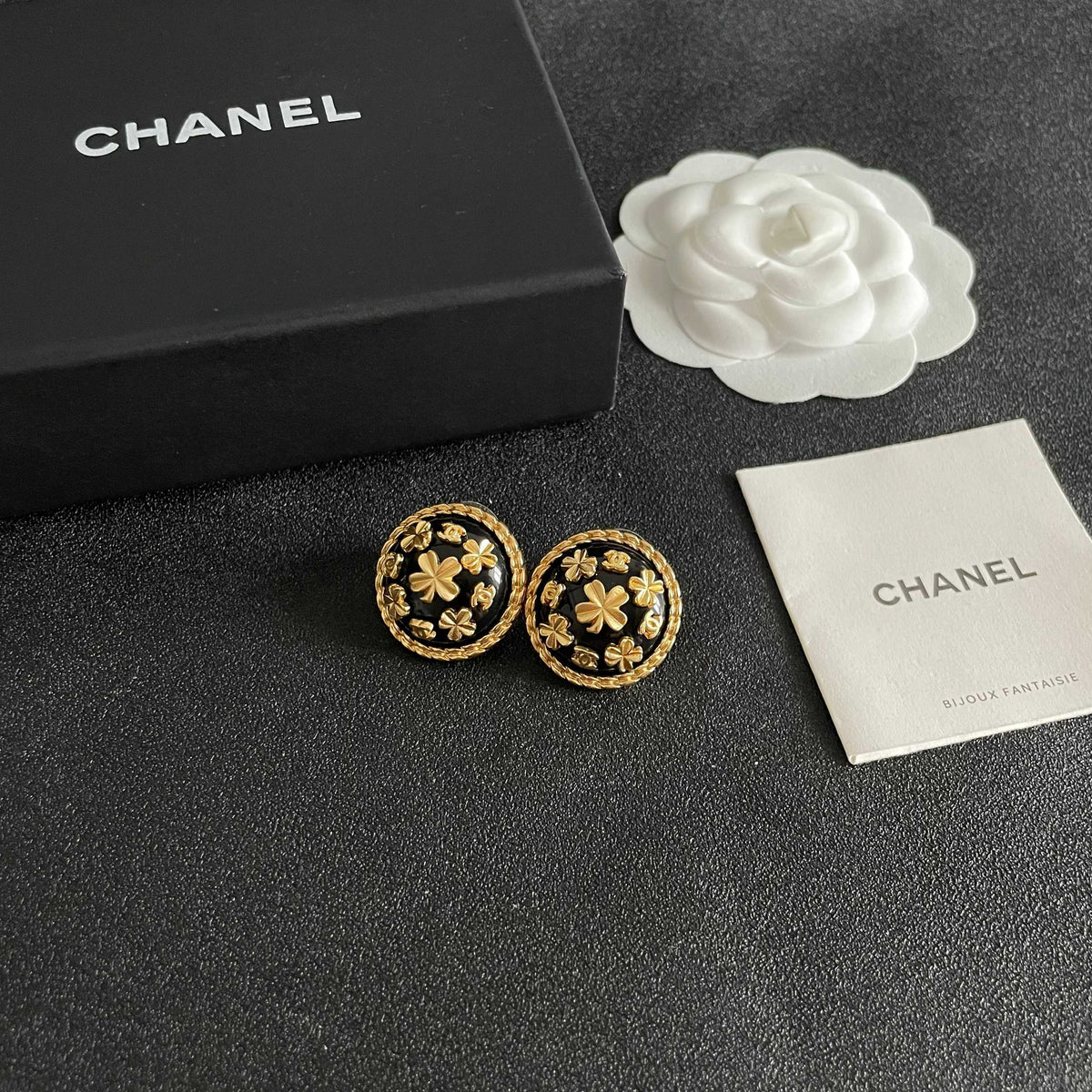 Camellia Stud Earrings in Polished Metal-Tone – Camellia Detail – Design 019 styled product view