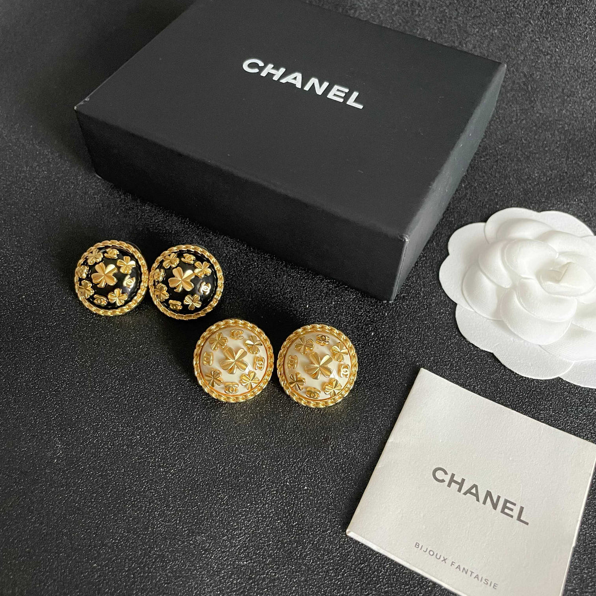 Camellia Stud Earrings in Polished Metal-Tone – Camellia Detail – Design 057 side detail