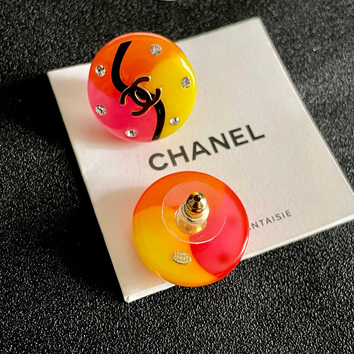Double-C Emblem Stud Earrings in Polished Metal-Tone – Design 419 main product view