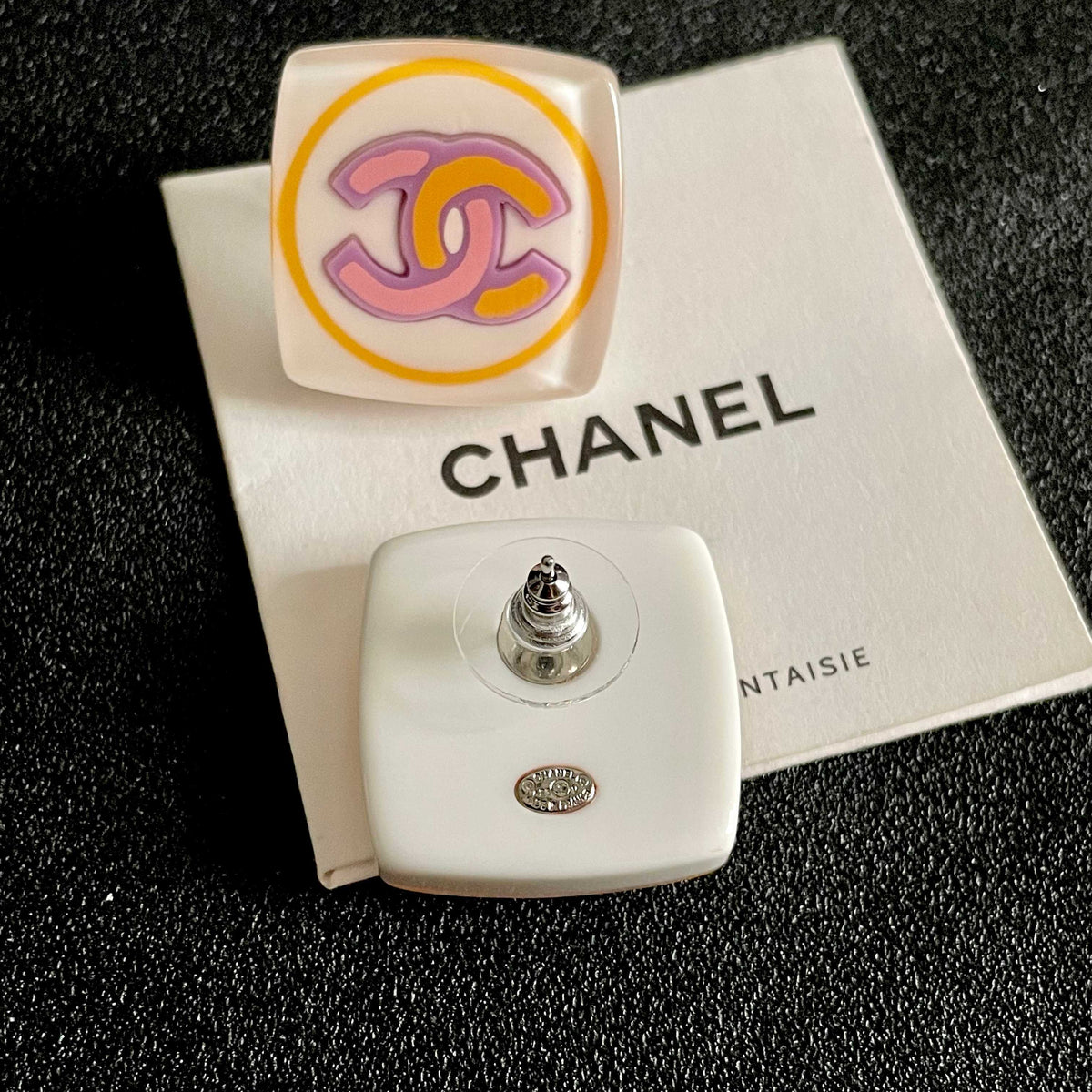 Double-C Emblem Stud Earrings in Polished Metal-Tone – Design 456 main product view