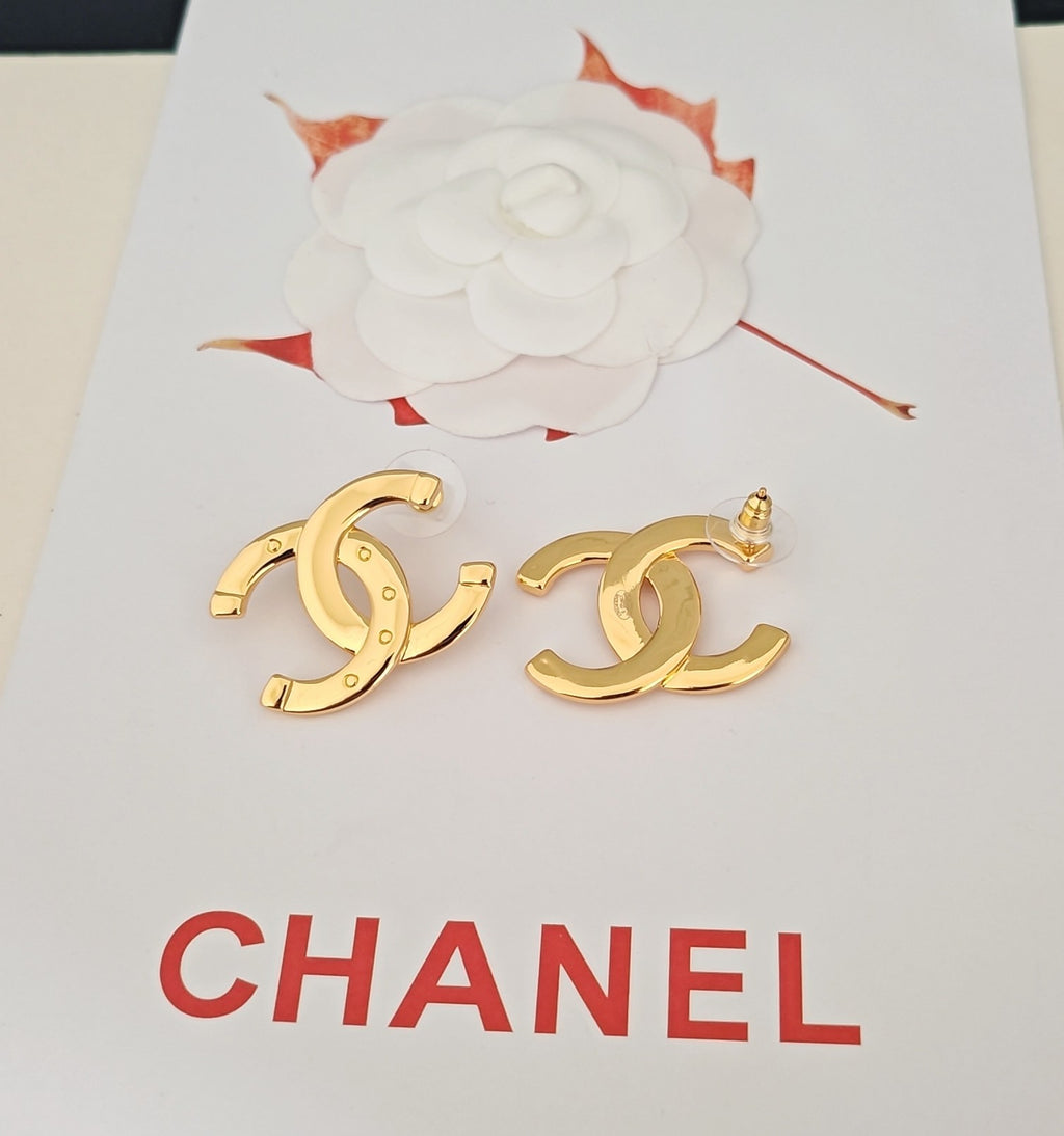 Signature Emblem Stud Earrings in Gold-Tone – Design 073 side detail