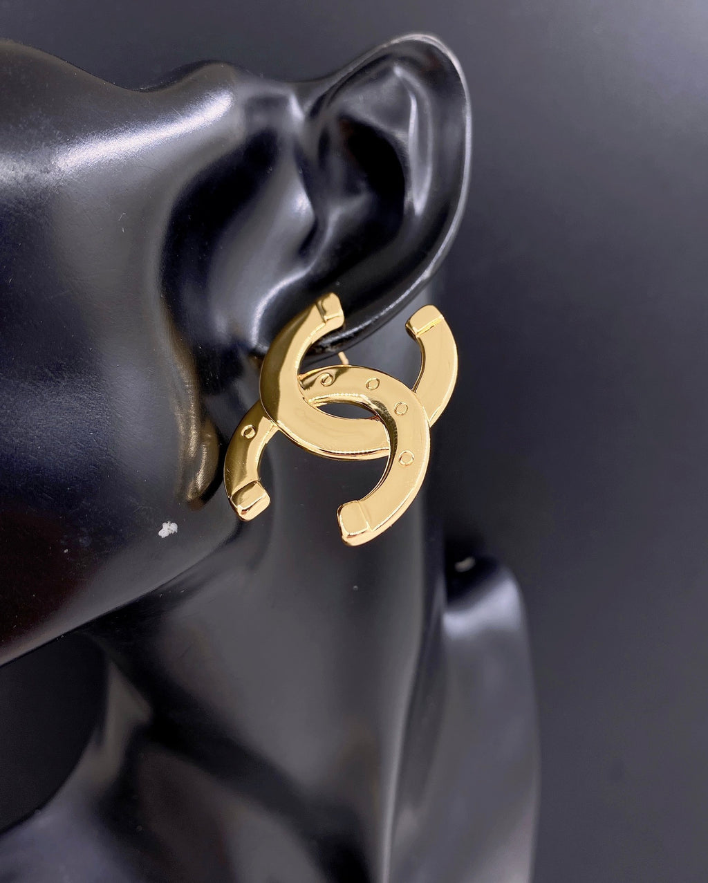 Signature Emblem Stud Earrings in Gold-Tone – Design 073 front product view