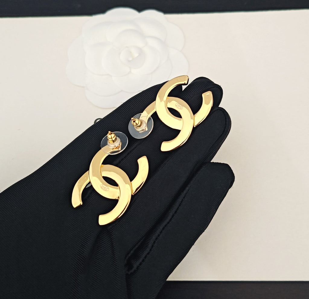 Signature Emblem Stud Earrings in Gold-Tone – Design 080 styled product view