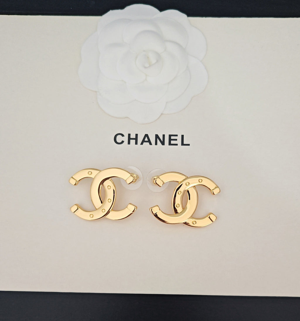 Signature Emblem Stud Earrings in Gold-Tone – Design 080 main product view
