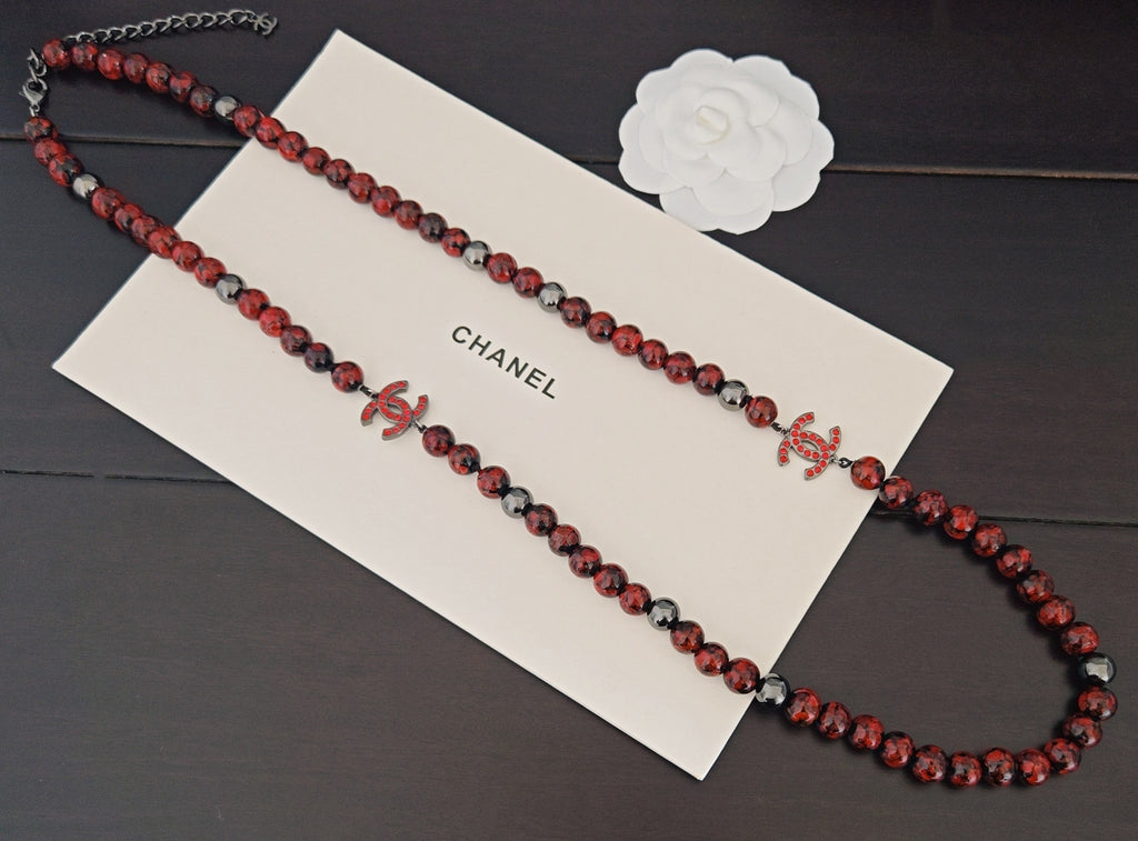 Signature Emblem Pendant Necklace in Gold-Tone – Red Detail – Design 003 detail view