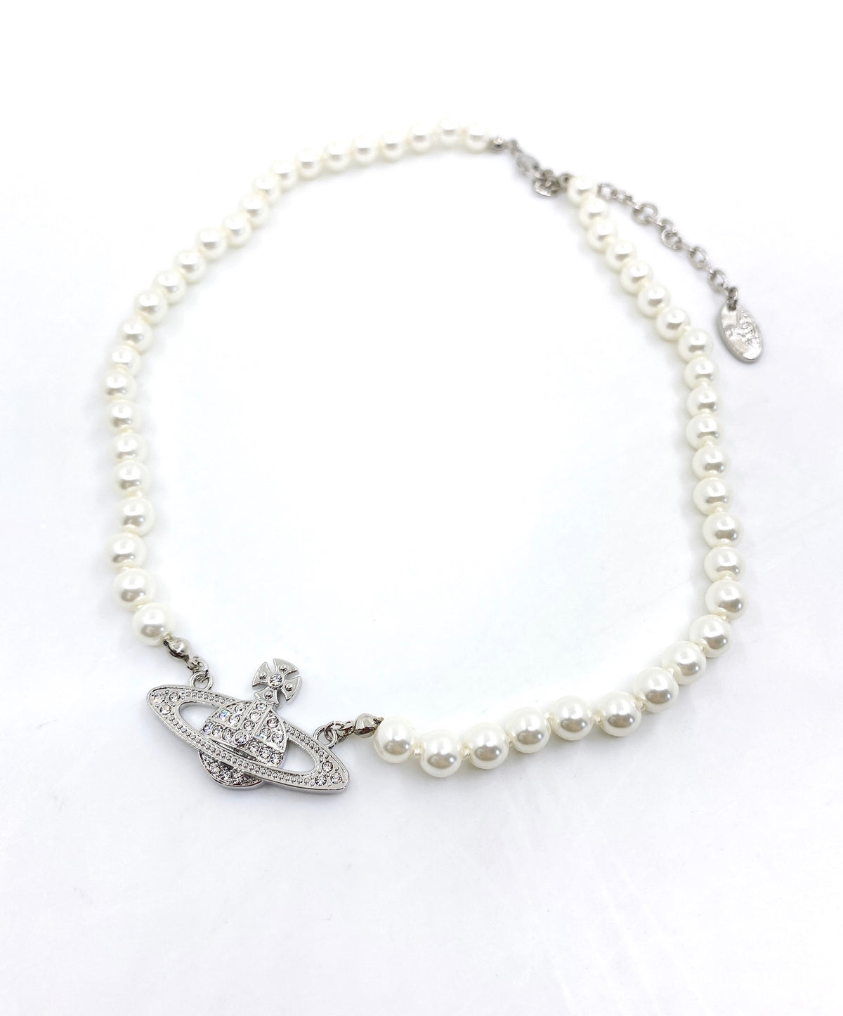 Orb Pendant Necklace in Polished Metal-Tone – Pearl Detail – Design 023 main product view