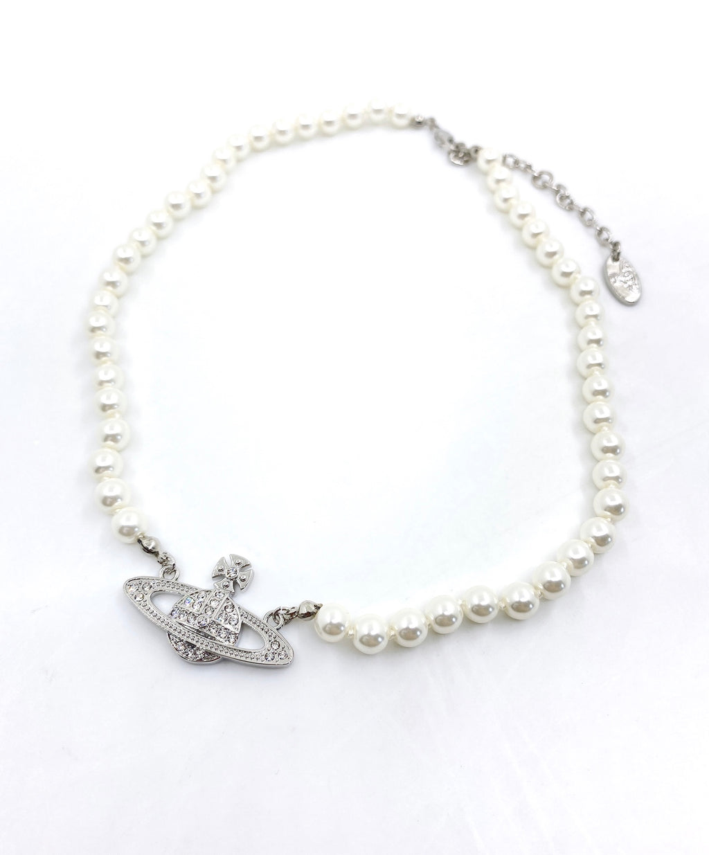 Orb Pendant Necklace in Polished Metal-Tone – Pearl Detail – Design 025 main product view