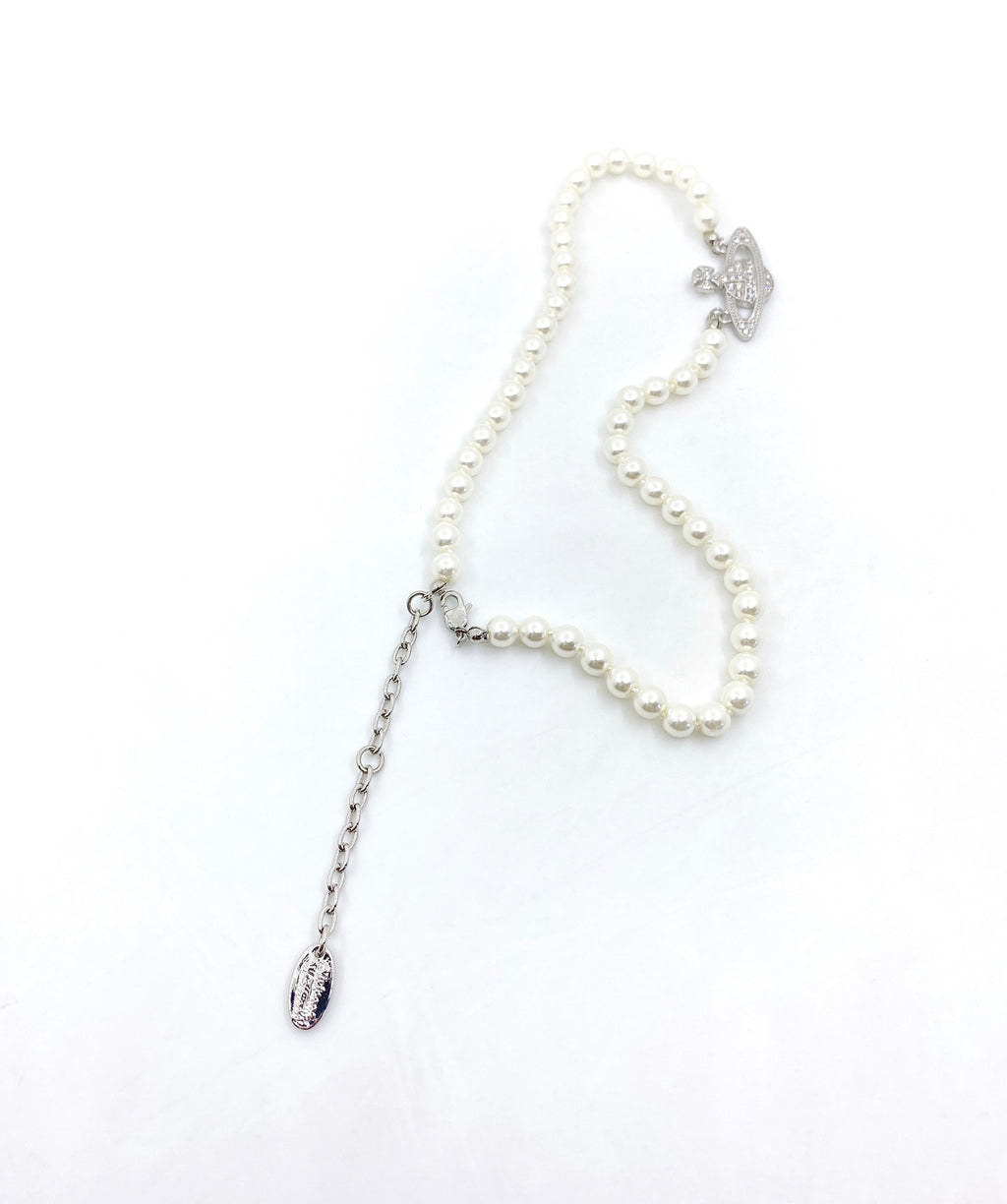Orb Pendant Necklace in Polished Metal-Tone – Pearl Detail – Design 025 styled product view