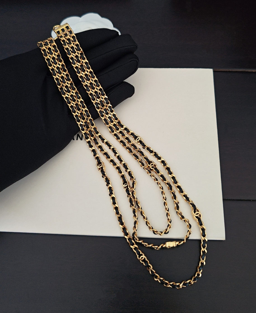 Signature Emblem Pendant Necklace in Gold-Tone – Black Detail – Design 019 main product view