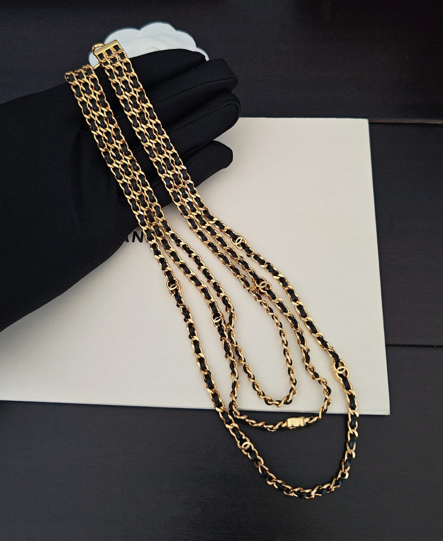 Signature Emblem Pendant Necklace in Gold-Tone – Black Detail – Design 019 main product view