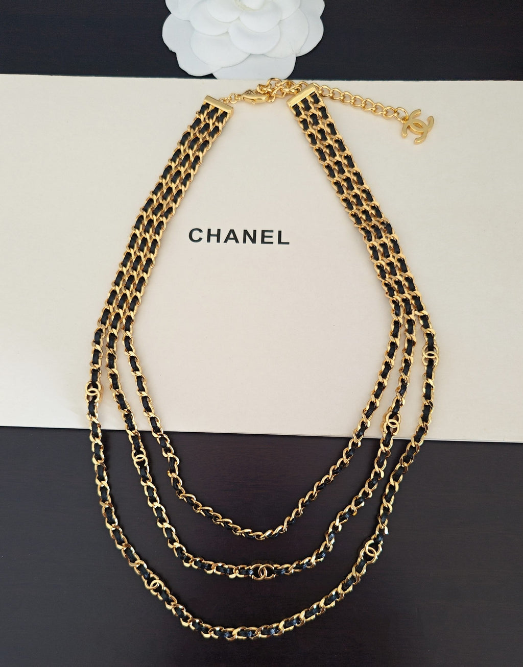 Signature Emblem Pendant Necklace in Gold-Tone – Black Detail – Design 019 detail view