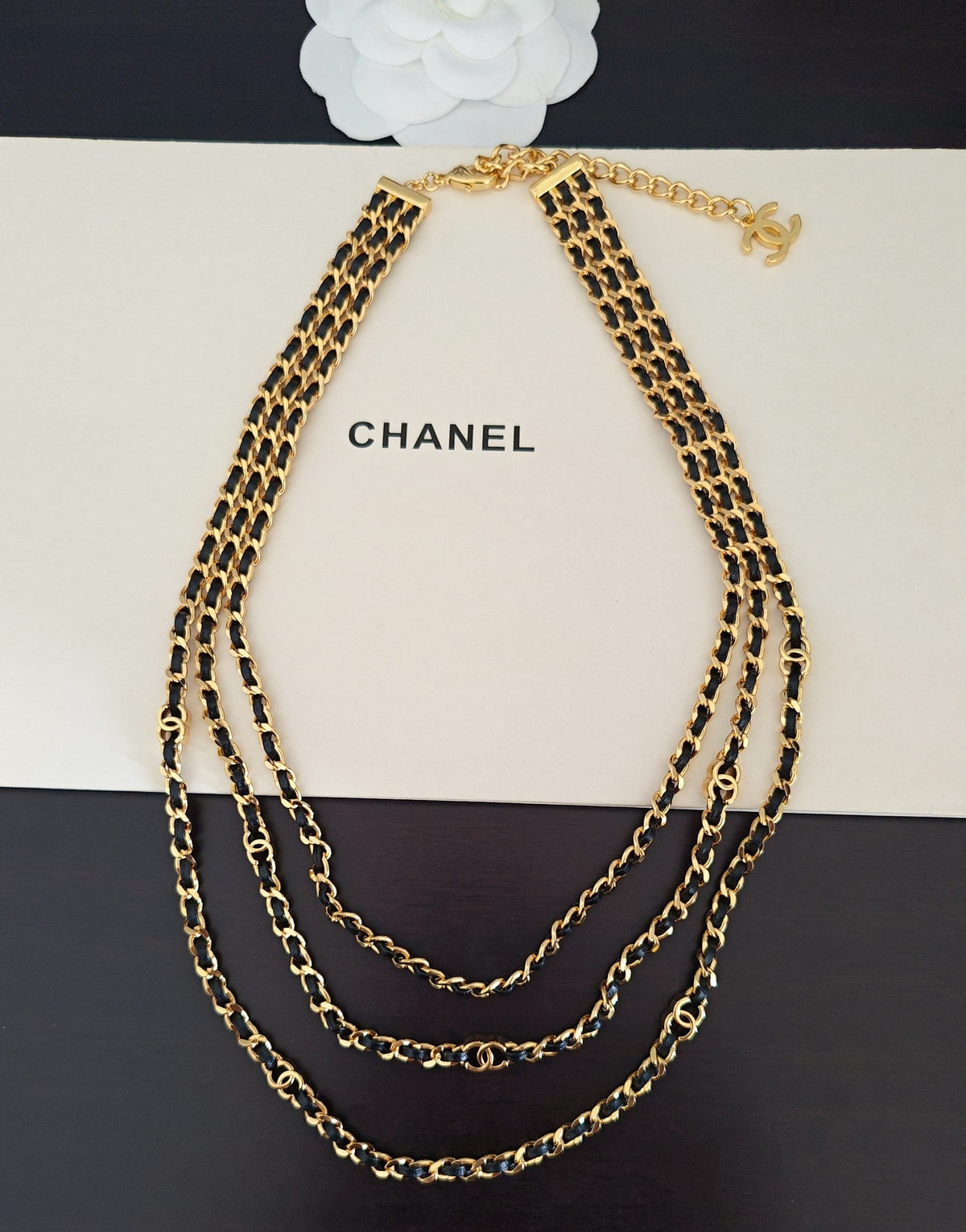 Signature Emblem Pendant Necklace in Gold-Tone – Black Detail – Design 019 detail view