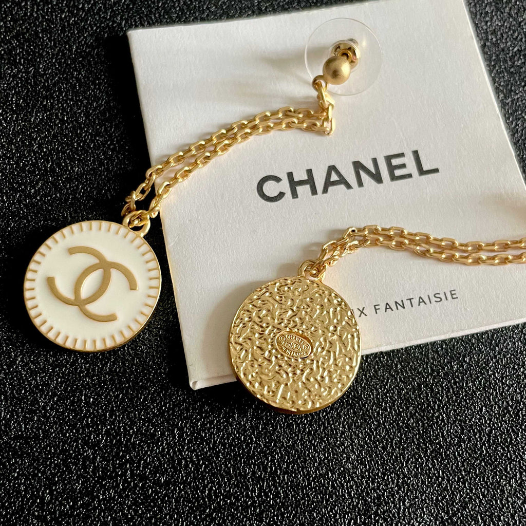 Double-C Emblem Statement Earrings in Polished Metal-Tone – Design 077 styled product view
