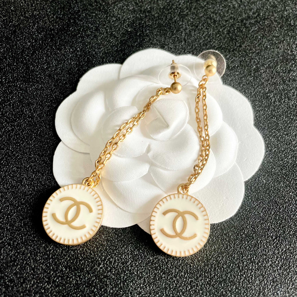 Double-C Emblem Statement Earrings in Polished Metal-Tone – Design 077 main product view
