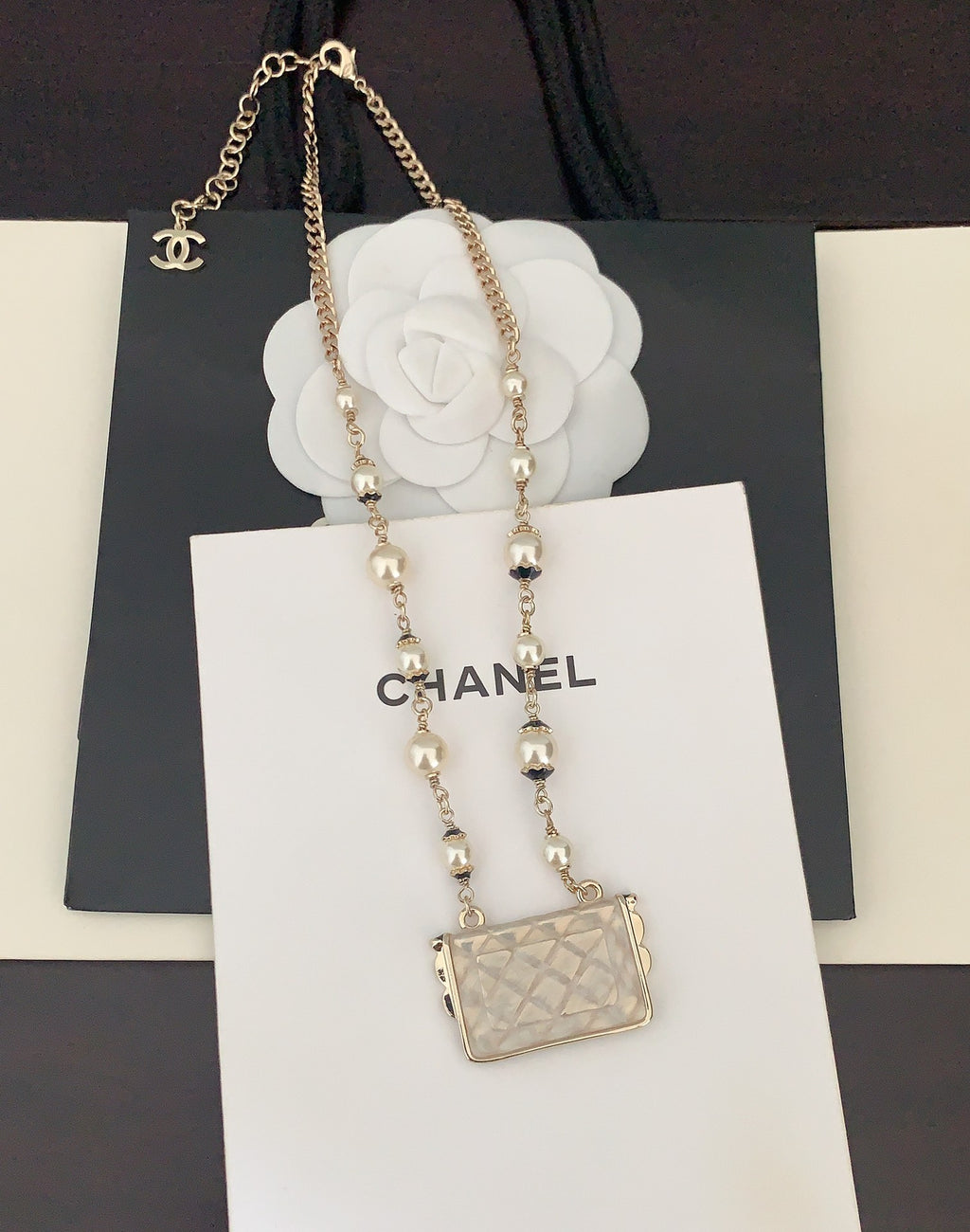 Signature Emblem Pendant Necklace in Gold-Tone – Black Detail – Design 005 front product view
