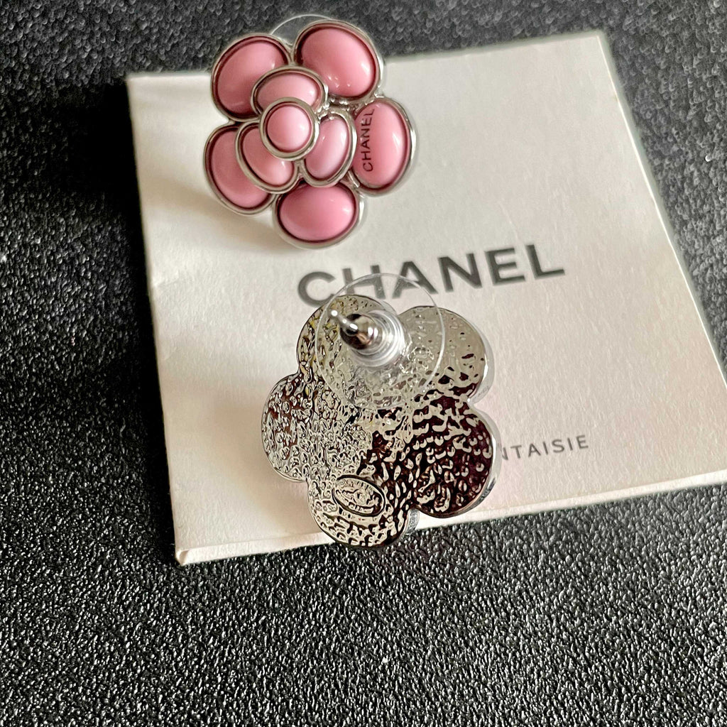 Camellia Stud Earrings in Polished Metal-Tone – Camellia Detail – Design 059 main product view