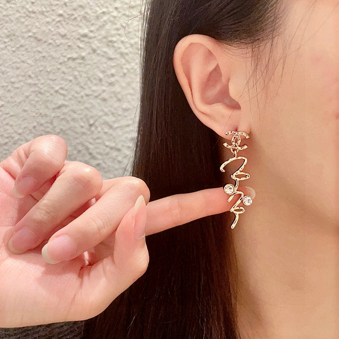 Double-C Emblem Statement Earrings in Polished Metal-Tone – Design 076 detail view