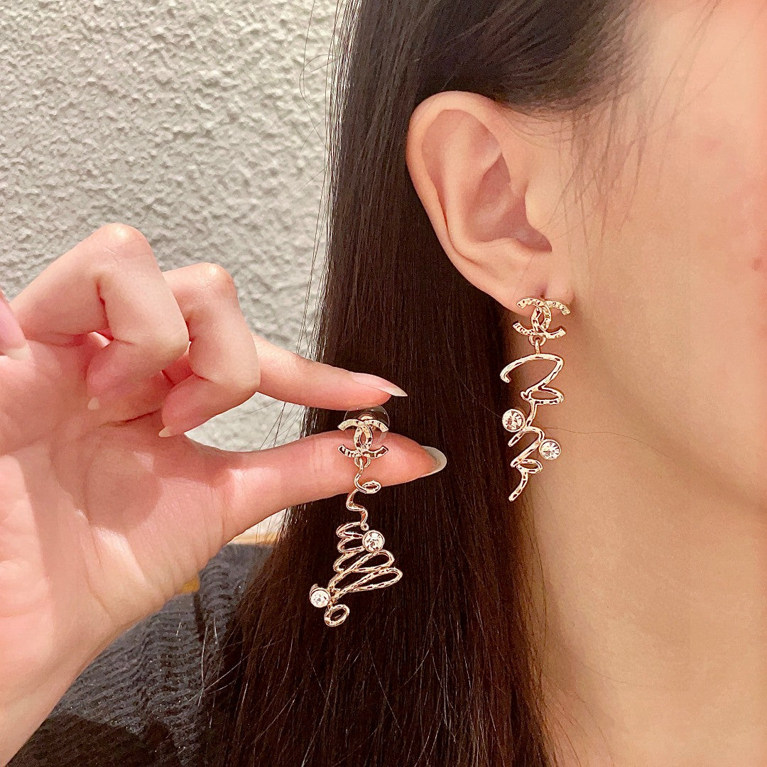 Double-C Emblem Statement Earrings in Polished Metal-Tone – Design 076 front product view
