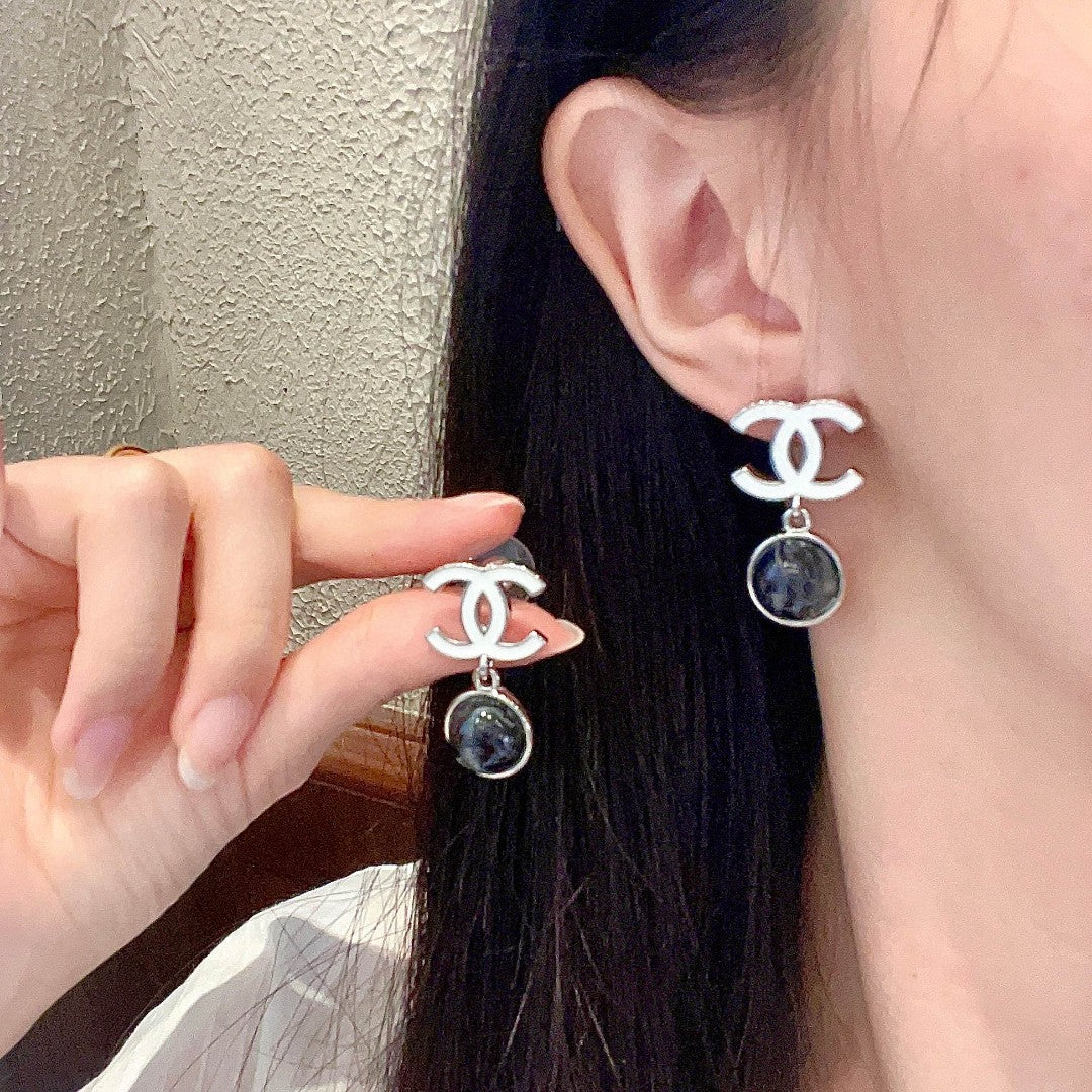 Double-C Emblem Statement Earrings in Polished Metal-Tone – Design 075 main product view