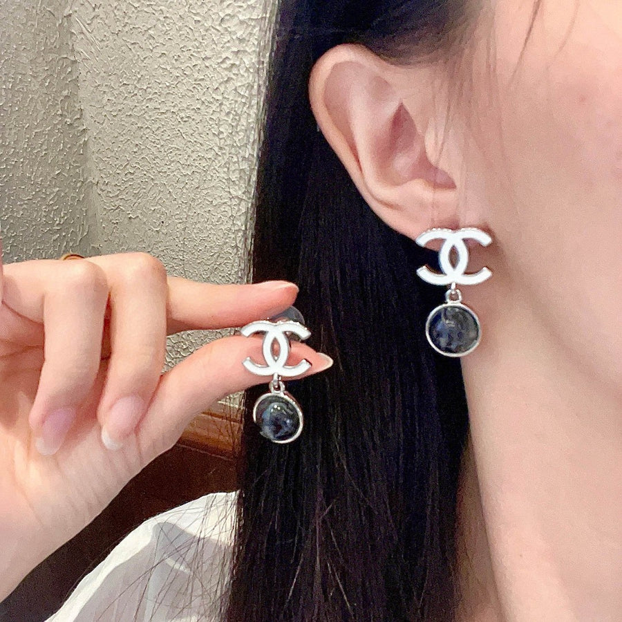 Double-C Emblem Statement Earrings in Polished Metal-Tone – Design 075 main product view