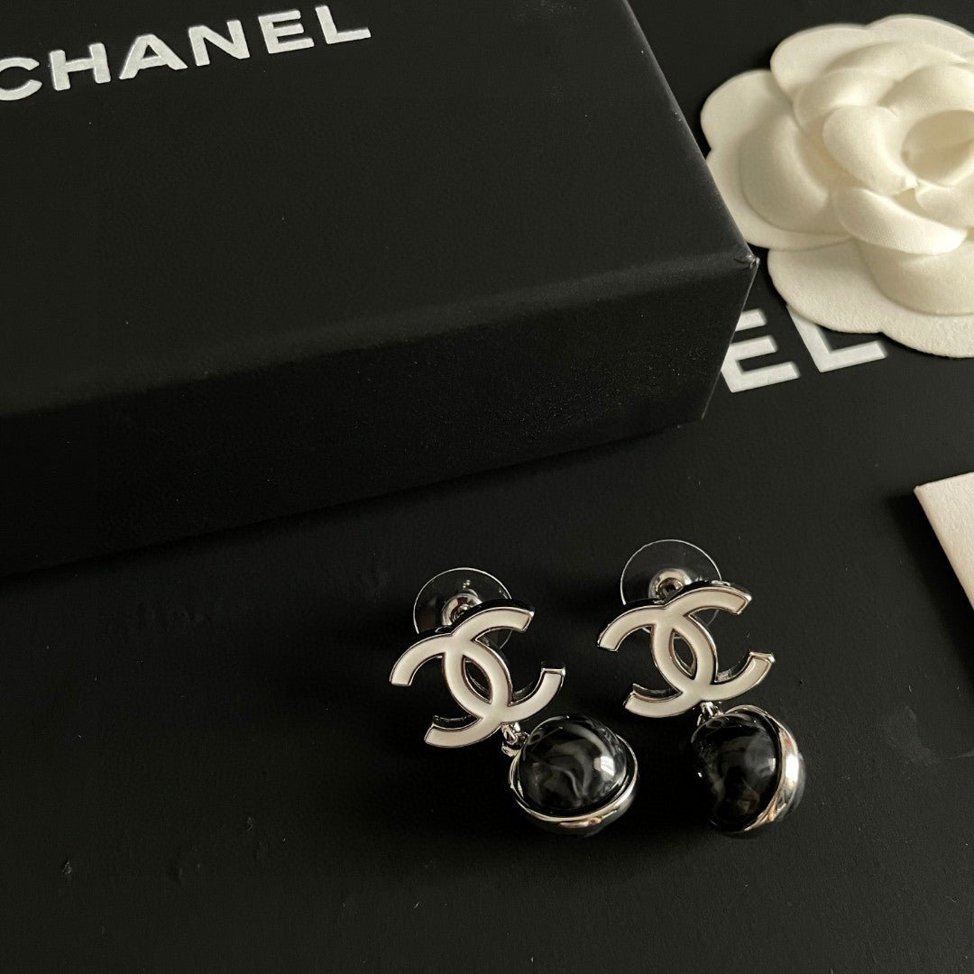 Double-C Emblem Statement Earrings in Polished Metal-Tone – Design 075 front product view