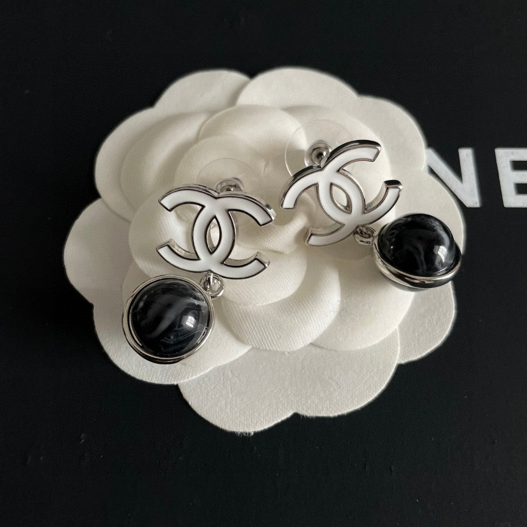 Double-C Emblem Statement Earrings in Polished Metal-Tone – Design 069 styled product view