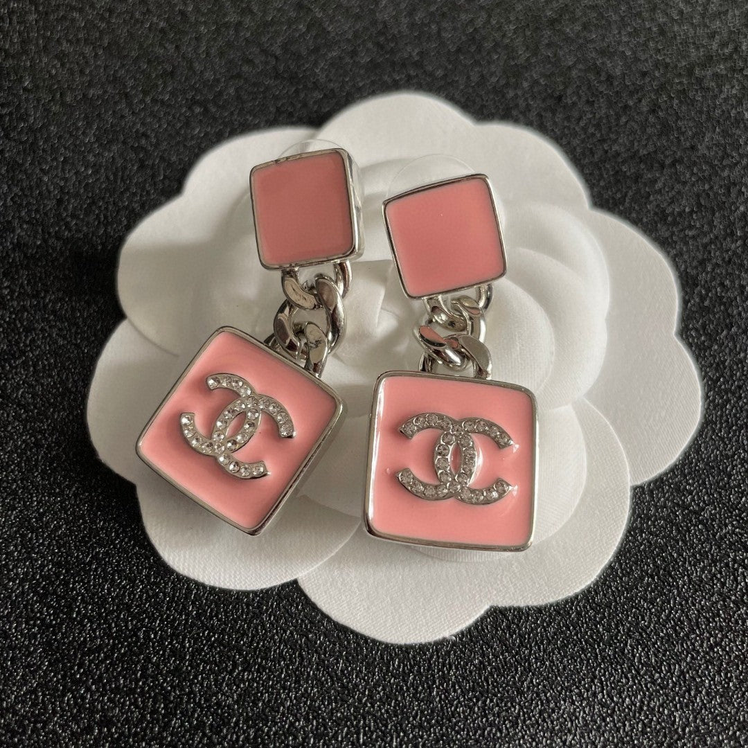 Double-C Emblem Statement Earrings in Polished Metal-Tone – Design 074 front product view
