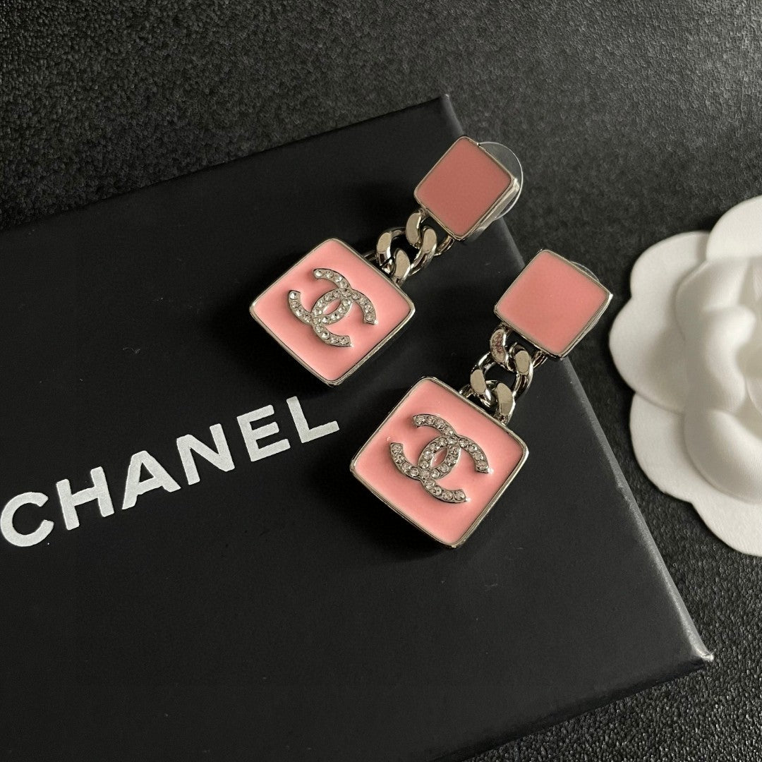 Double-C Emblem Statement Earrings in Polished Metal-Tone – Design 074 detail view