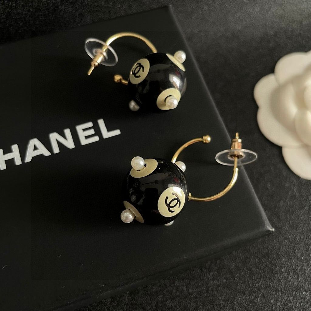 Double-C Emblem Statement Earrings in Polished Metal-Tone – Design 067 detail view