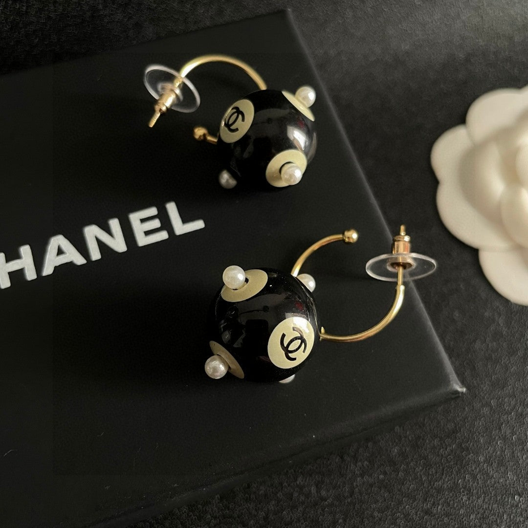 Double-C Emblem Statement Earrings in Polished Metal-Tone – Design 067 detail view