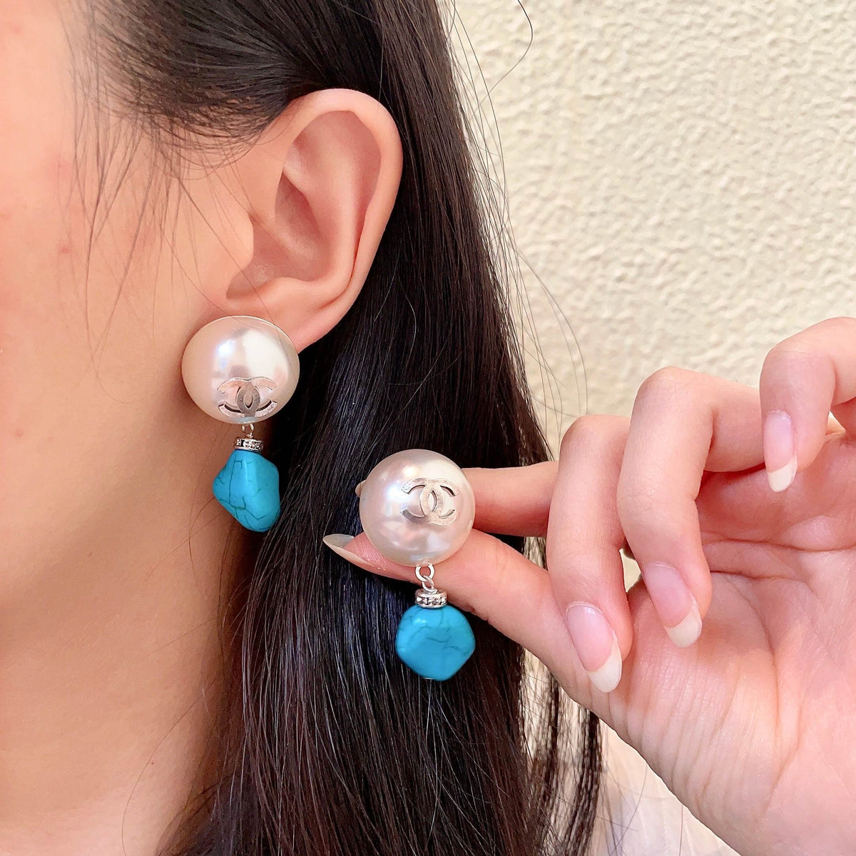 Double-C Emblem Pearl-Detail Statement Earrings – Pearl Detail – Design 033 main product view