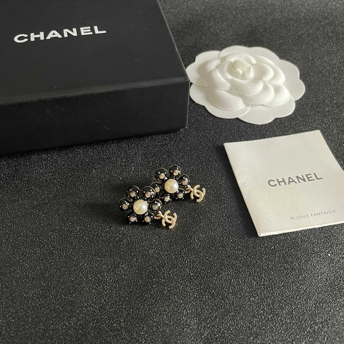 Camellia Stud Earrings in Polished Metal-Tone – Camellia Detail – Design 058 styled product view