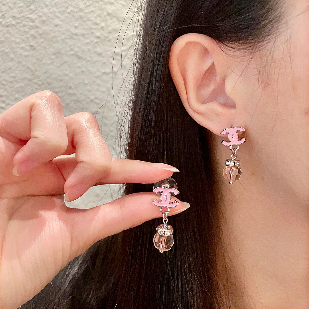 Double-C Emblem Statement Earrings in Polished Metal-Tone – Design 072 main product view