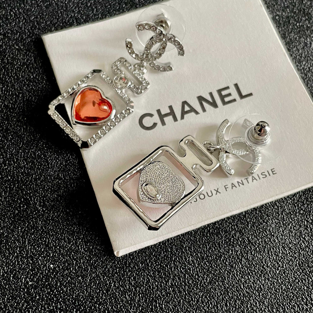 Double-C Emblem Statement Earrings in Polished Metal-Tone – Heart Detail – Design 008 main product view