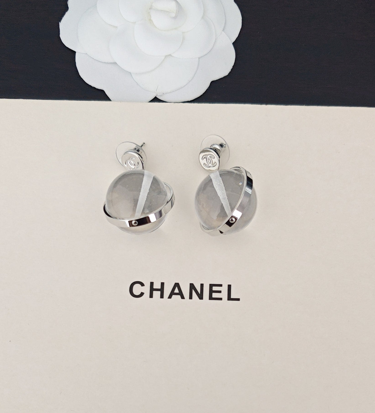 Signature Emblem Statement Earrings in Gold-Tone – White Detail – Design 002 detail view