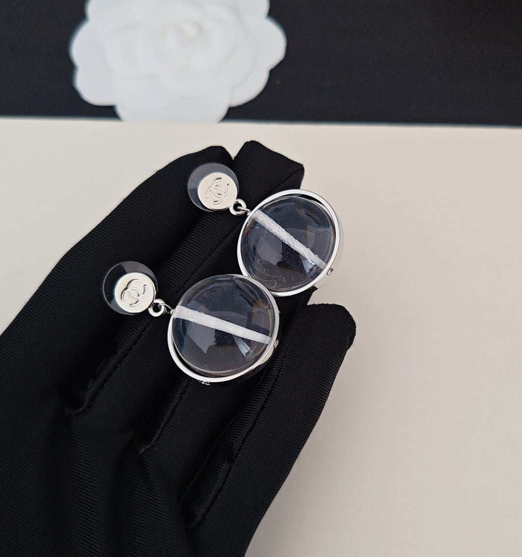 Signature Emblem Statement Earrings in Gold-Tone – White Detail – Design 002 front product view
