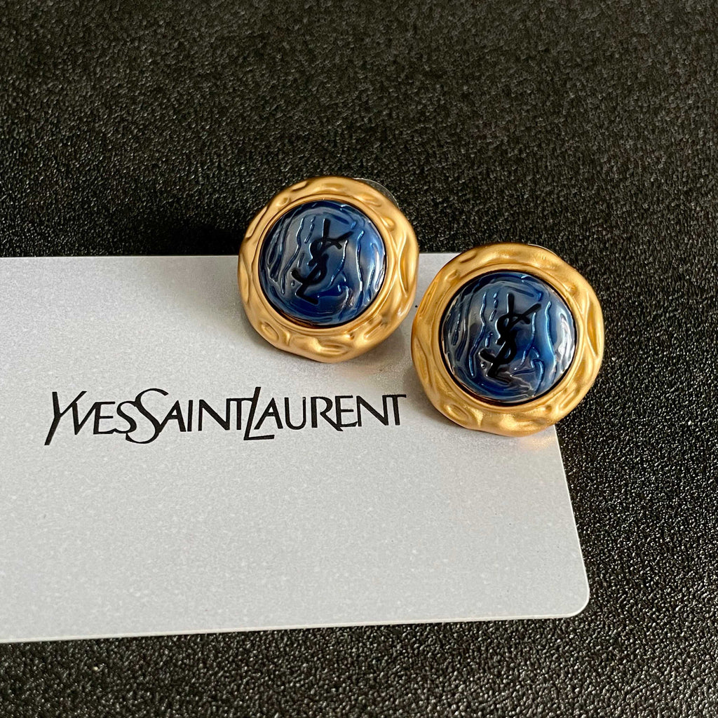 Geometric Emblem Stud Earrings in Silver-Tone – Vintage Detail – Design 006 front product view