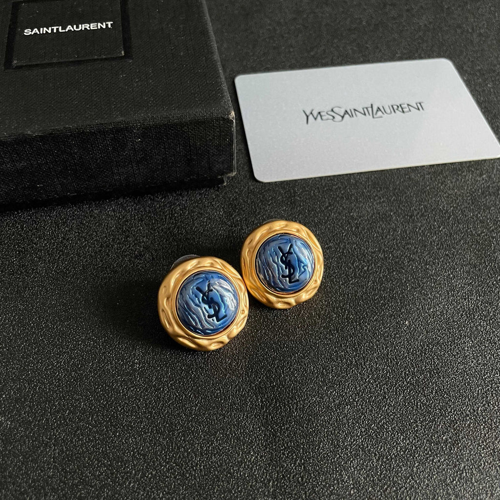 Geometric Emblem Stud Earrings in Silver-Tone – Vintage Detail – Design 006 styled product view