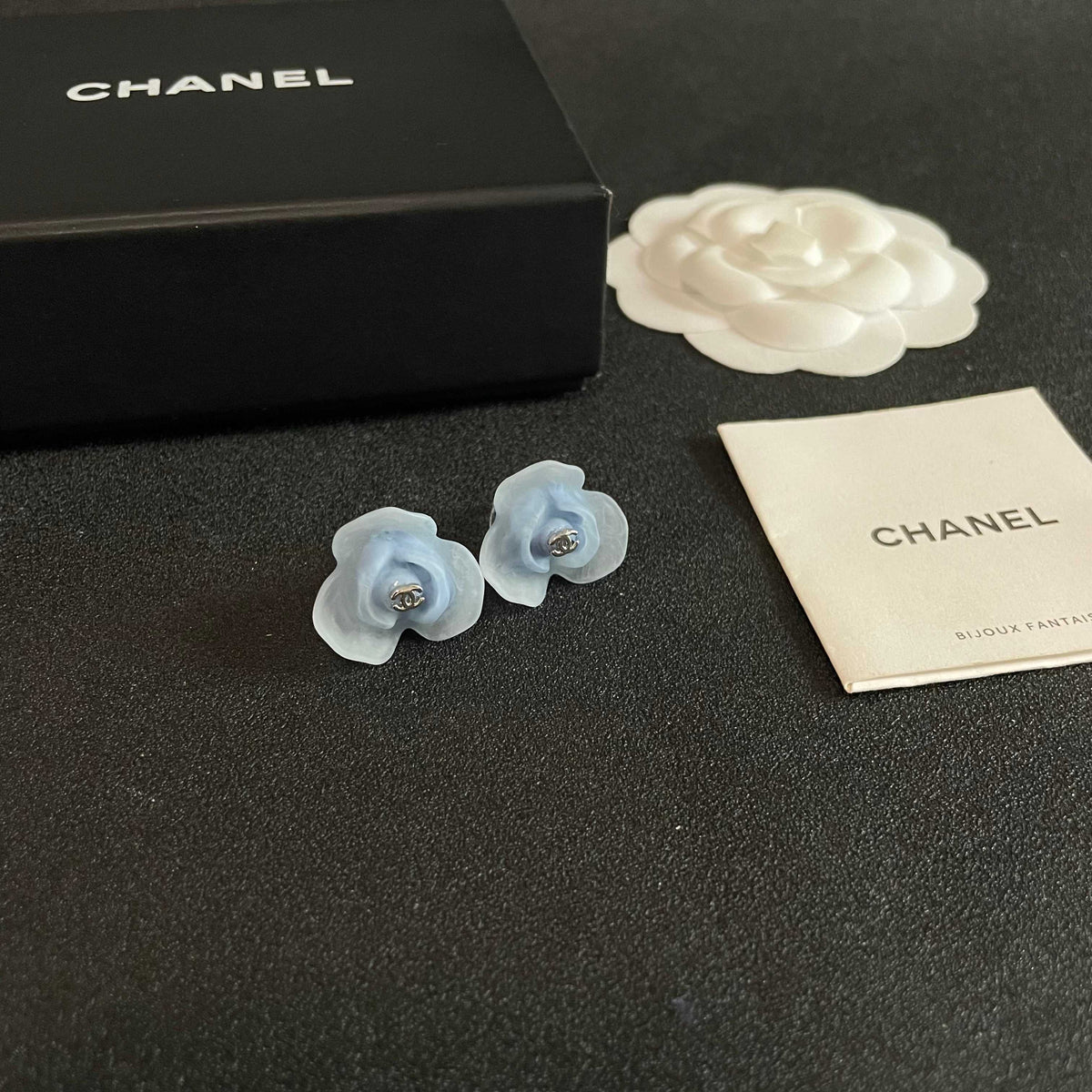 Double-C Emblem Stud Earrings in Polished Metal-Tone – Design 134 styled product view