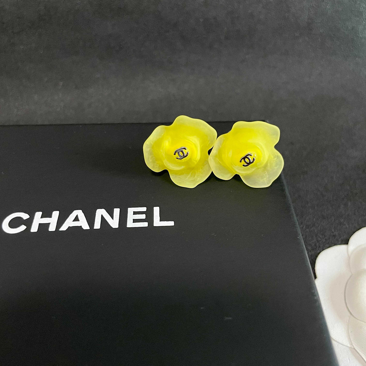 Double-C Emblem Stud Earrings in Polished Metal-Tone – Design 132 detail view