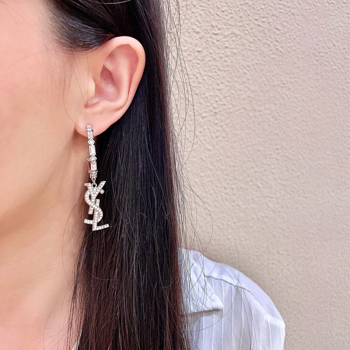Signature Emblem Stud Earrings in Silver-Tone – Design 004 detail view