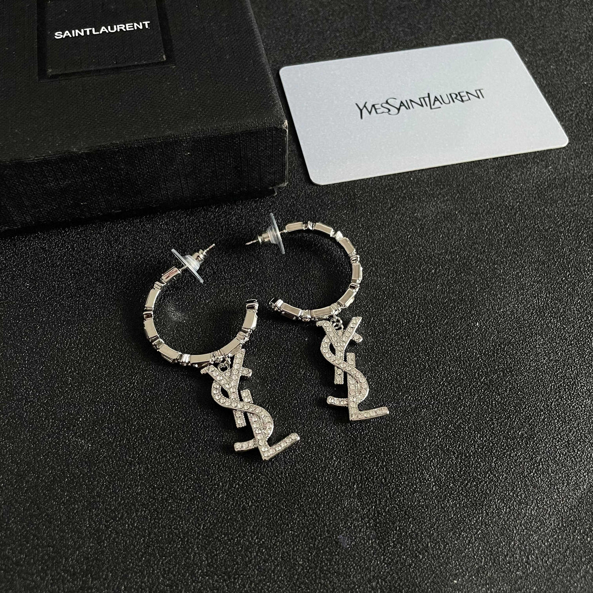 Signature Emblem Stud Earrings in Silver-Tone – Design 004 styled product view