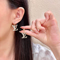 Geometric Emblem Stud Earrings in Polished Metal-Tone – Design 009 main product view