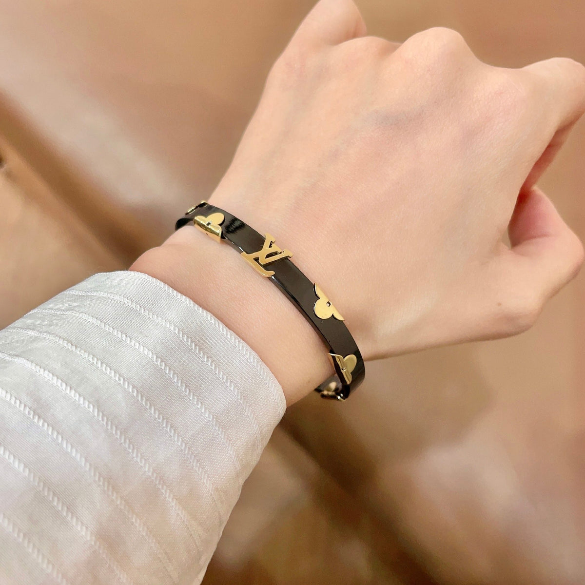 Geometric Emblem Bangle in Polished Metal-Tone – Design 001 front product view