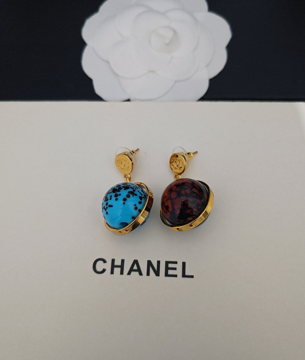 Signature Emblem Statement Earrings in Gold-Tone – Blue Detail side detail