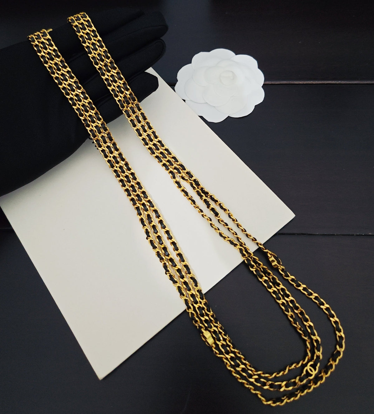 Signature Emblem Pendant Necklace in Gold-Tone – Black Detail – Design 004 main product view